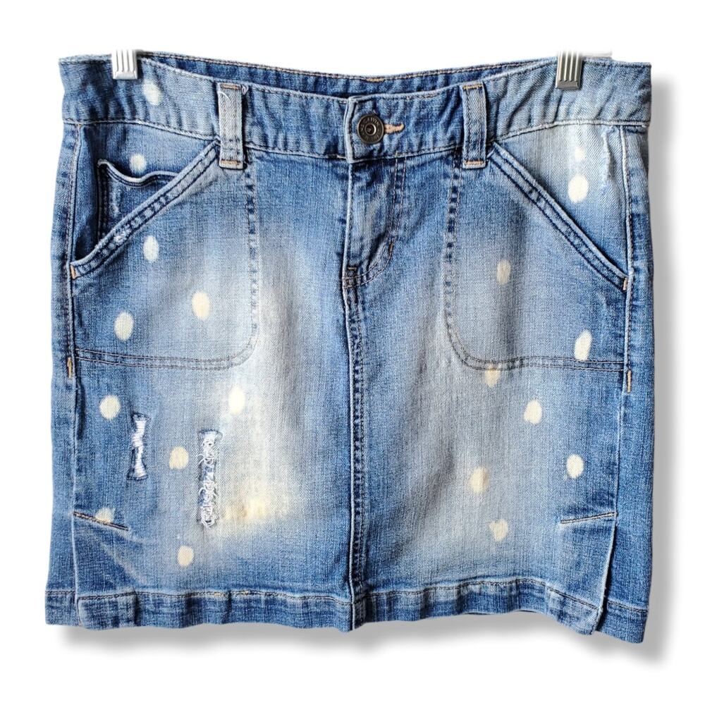 90s Vtg Calvin Klein Women Denim Jean Mini Skirt 4 Distressed Bleached Cowgirl